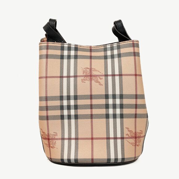 Burberry Small Lorne Haymarket Check Leather-Trim Bucket Bag - Picture 4 of 13